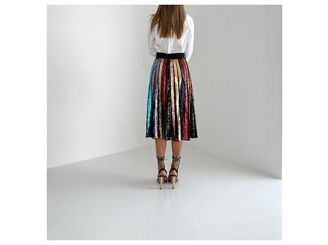 Falda midi plisada de lentejuelas Alice + Olivia Fall 2018 Runway NWT Talla 2 Multicolor - vista 9