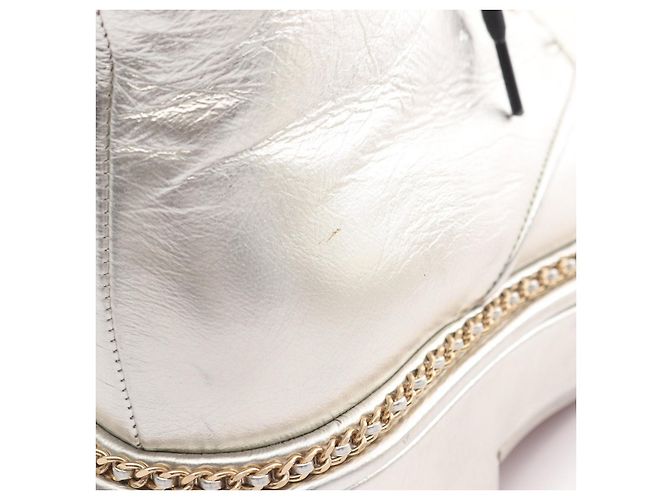 Timeless Chanel Coco Mark Leder-Stoff-Stiefel Schwarz Silber - Ansicht 9
