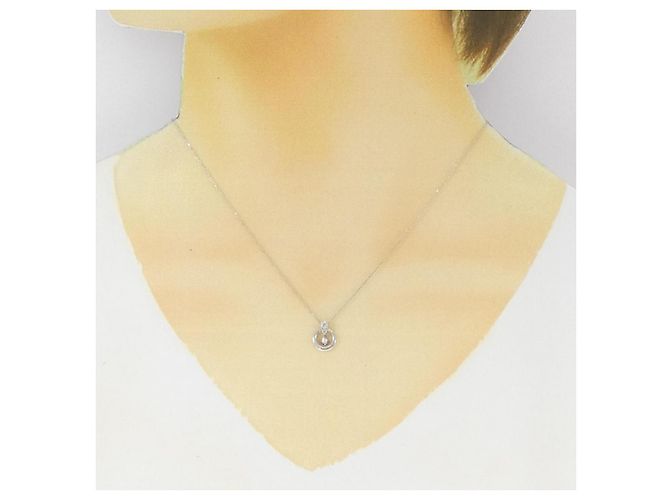 Autre Marque Collana in oro bianco K10 con topazio bianco e diamante Argento - vista 6