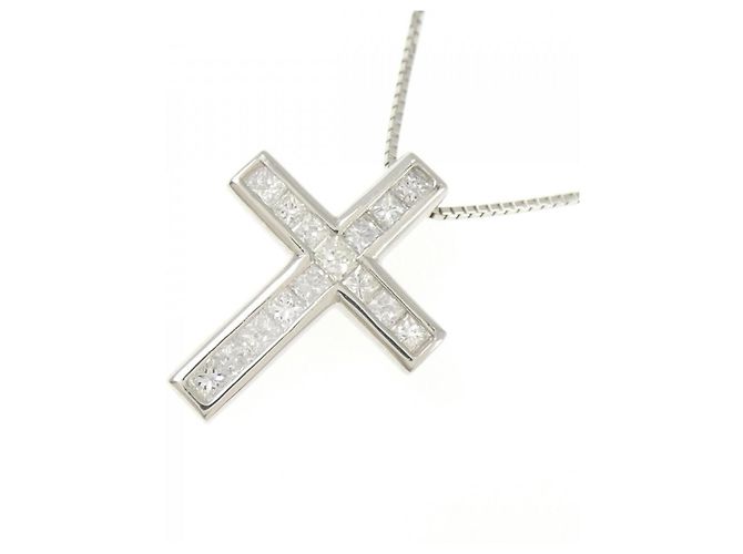 Autre Marque Collana a Croce con Diamanti in Platino Argento - vista 3