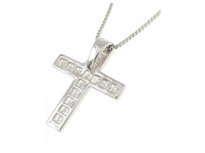 Autre Marque Collana a Croce con Diamanti in Platino Argento - vista 4