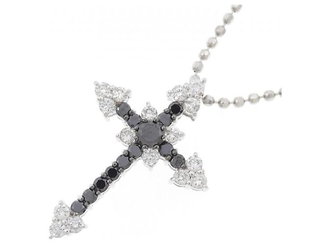 Autre Marque Collana Cross con Diamanti in Oro Bianco Au750 e Oro Nero Au750 PT850 - vista 3