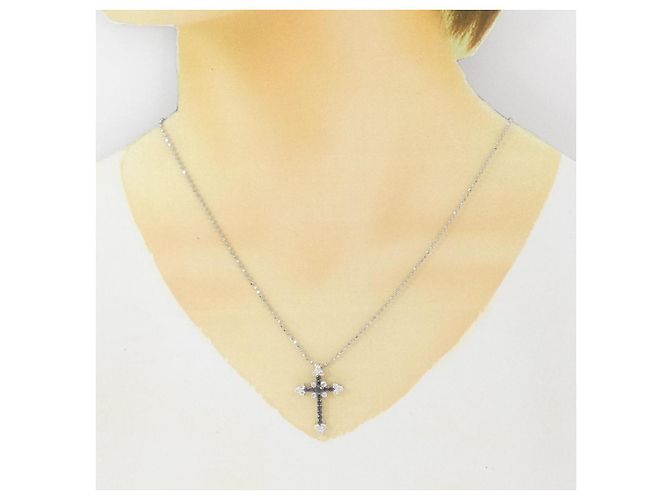 Autre Marque Collana Cross con Diamanti in Oro Bianco Au750 e Oro Nero Au750 PT850 - vista 6