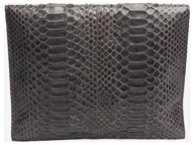 Autre Marque Graue Lederclutch mit Schlangenprägung - Ansicht 2