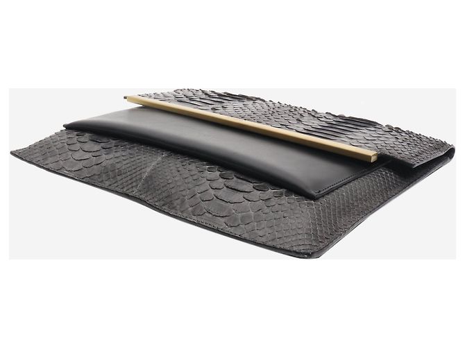 Autre Marque Graue Lederclutch mit Schlangenprägung - Ansicht 3