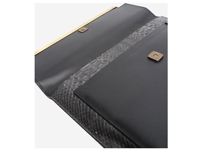 Autre Marque Graue Lederclutch mit Schlangenprägung - Ansicht 5