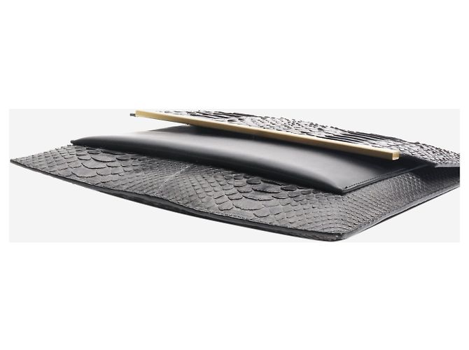 Autre Marque Graue Lederclutch mit Schlangenprägung - Ansicht 8