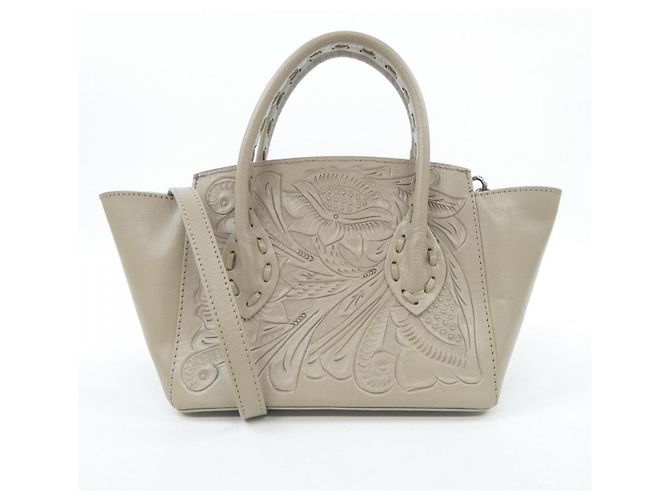 Autre Marque Borsa in pelle Carving Tribes Beige - vista 3