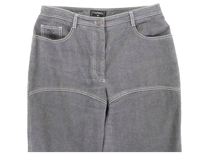 Timeless Pantalones de algodón denim CHANEL COCO Mark Gris - vista 3