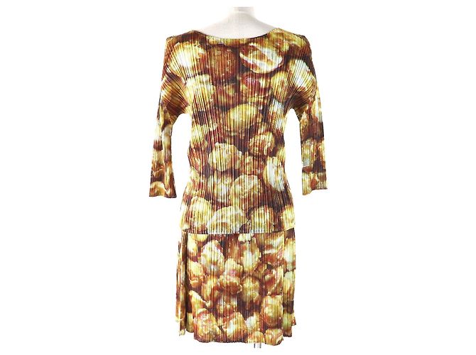 Issey Miyake Conjunto de camiseta y minifalda con estampado Popcorn PLEATS PLEASE Castaño Amarillo - vista 3