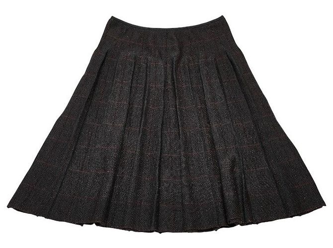 Timeless Falda plisada de mezcla de lana con estampado Coco Mark de Chanel Castaño Gris - vista 2