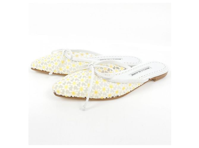 Sandali Manolo Blahnik BALLERIMU Bianco Giallo - vista 3