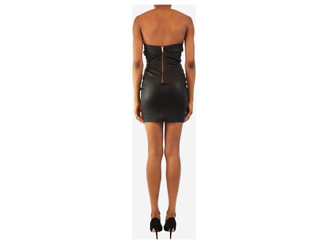 Iro Black strapless leather mini dress - size UK 6 - view 2