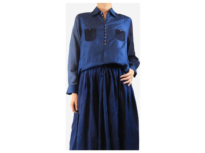 Autre Marque Túnica de mezcla de algodón y seda azul - talla UK 10 - vista 3