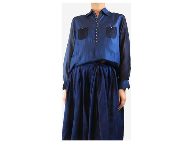 Autre Marque Túnica de mezcla de algodón y seda azul - talla UK 10 - vista 4