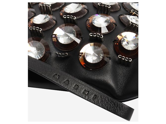Marni Clutch in pelle nera decorata Nero - vista 3