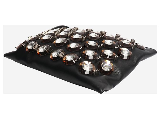 Marni Clutch in pelle nera decorata Nero - vista 4