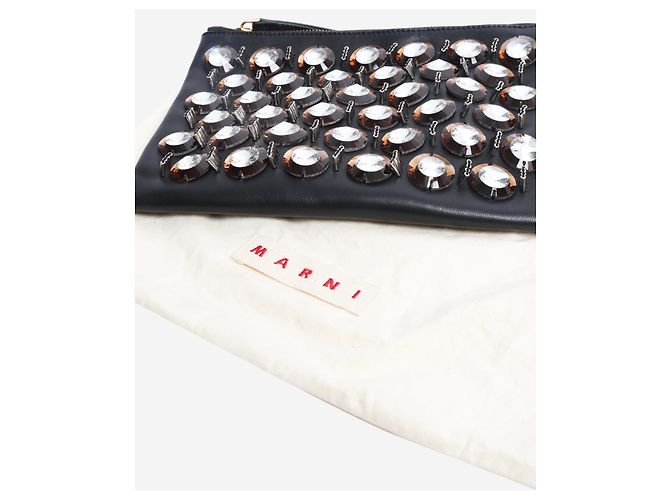 Marni Clutch in pelle nera decorata Nero - vista 6