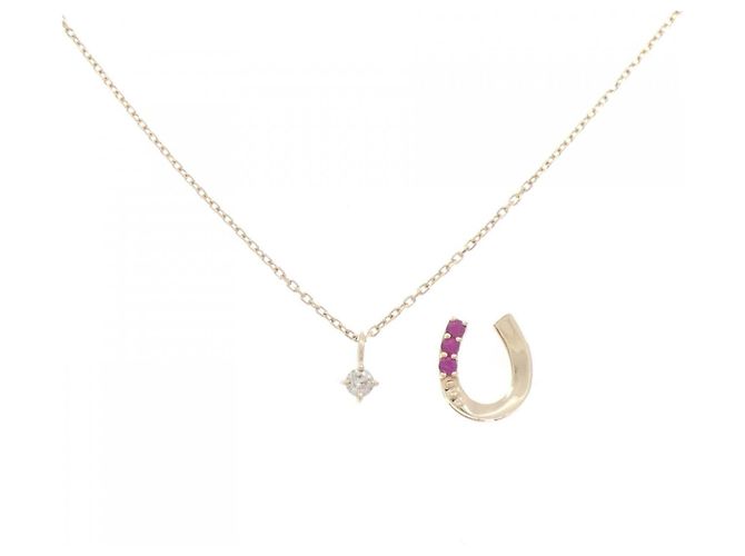 Autre Marque Collar de oro amarillo K10 2 en 1 con rubí y diamante Dorado - Ansicht 7