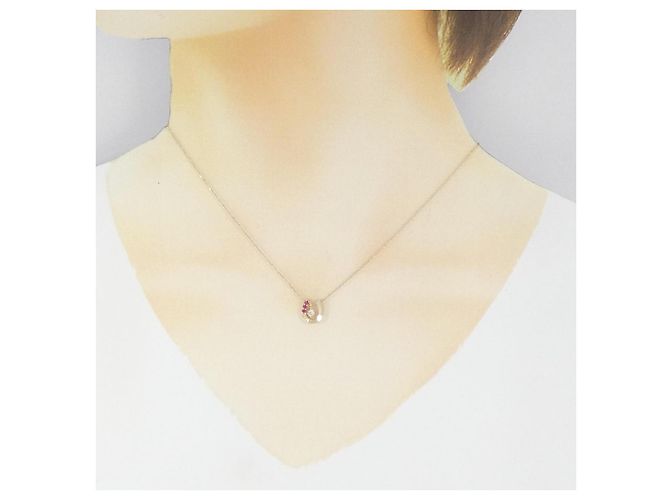 Autre Marque Collar de oro amarillo K10 2 en 1 con rubí y diamante Dorado - Ansicht 8
