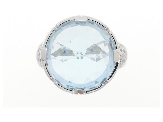 Bulgari Bvlgari Parentesi Cocktail 750 Weißgold Blauer Topas Diamant Ring Size 8 Silber - Ansicht 2