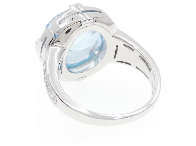 Bulgari Bvlgari Parentesi Cocktail 750 Weißgold Blauer Topas Diamant Ring Size 8 Silber - Ansicht 3