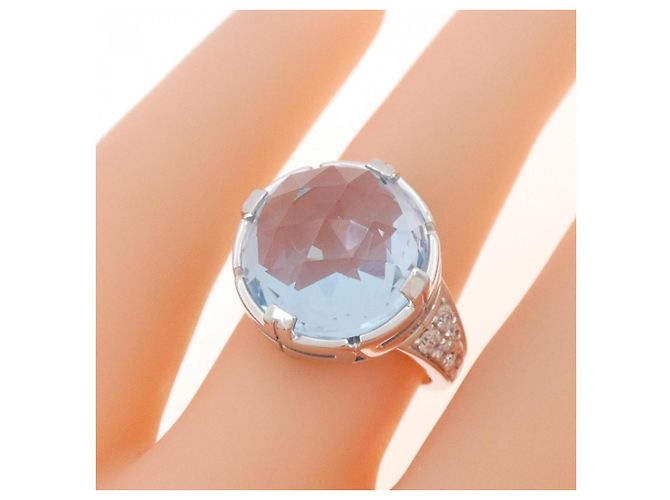 Bulgari Bvlgari Parentesi Cocktail 750 Weißgold Blauer Topas Diamant Ring Size 8 Silber - Ansicht 5