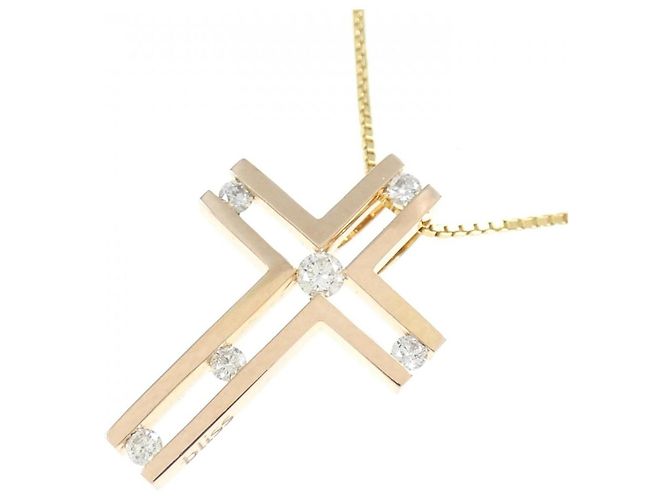 Autre Marque Collana con Croce e Diamante in Oro Rosa Au750 e Oro Giallo Au750 D'oro - vista 3