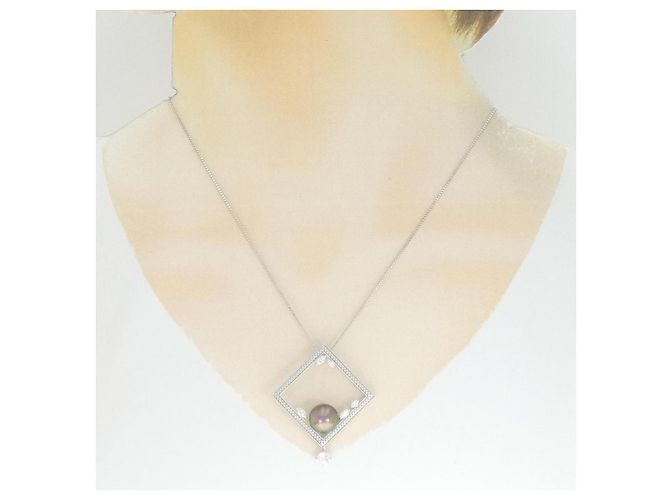 Autre Marque Collana in oro bianco 18K con perla nera e diamante Nero - vista 6