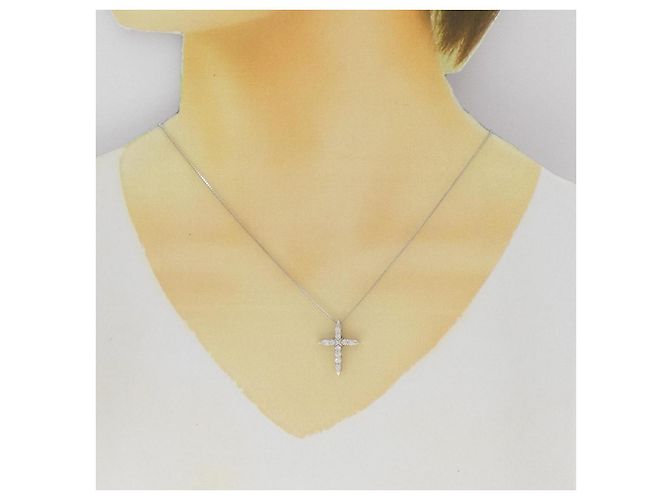 Autre Marque Collana con Croce di Diamanti Pt850 Argento - vista 6