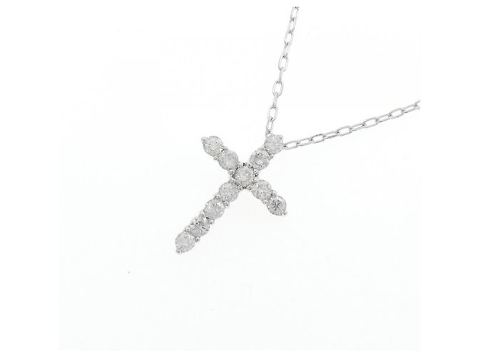 Autre Marque Collana con Croce in Diamanti in Oro Bianco Au750 Argento - vista 3