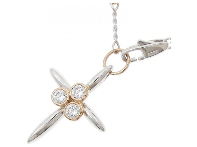 Autre Marque Collana con Croce di Diamanti in Oro Bianco e Oro Rosa Au750 D'oro - vista 3