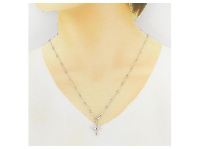 Autre Marque Collana con Croce di Diamanti in Oro Bianco e Oro Rosa Au750 D'oro - vista 6
