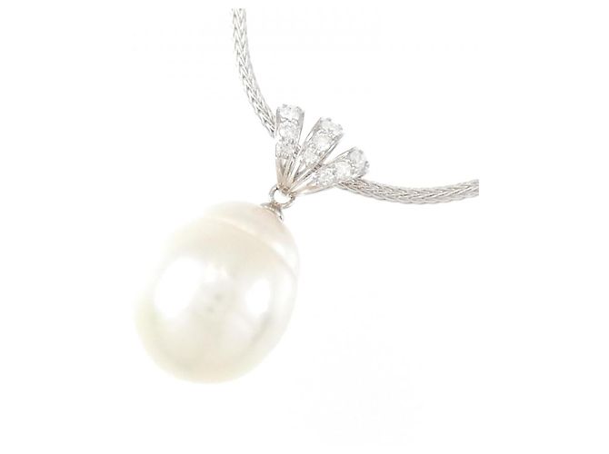 Autre Marque Collana con perle bianche del Mar del Sud e diamanti Au750 Argento - vista 3