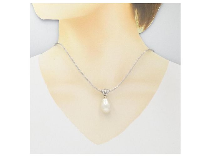 Autre Marque Collana con perle bianche del Mar del Sud e diamanti Au750 Argento - vista 6