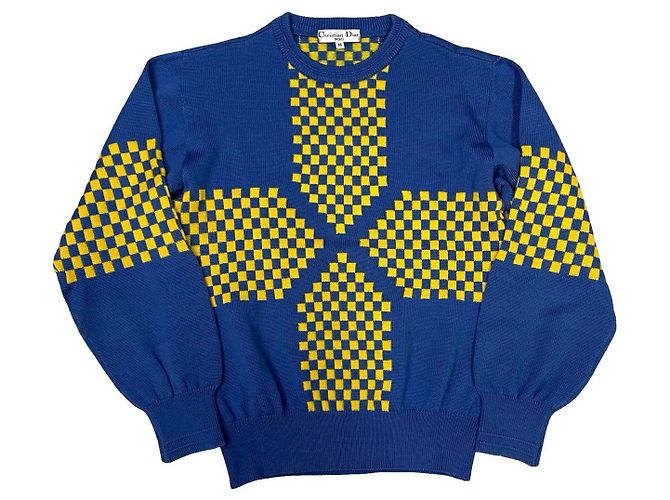 Christian Dior Wollstricktop Blau Gelb - Ansicht 5