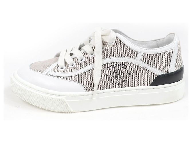 Hermès Sneakers in pelle Hermes Marrone Bianco - vista 4