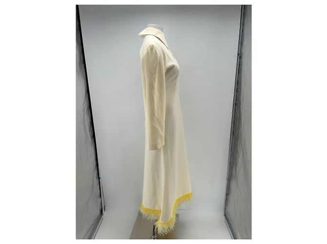 Autre Marque Cremefarbenes Kleid mit gelben Federn Beige - Ansicht 3
