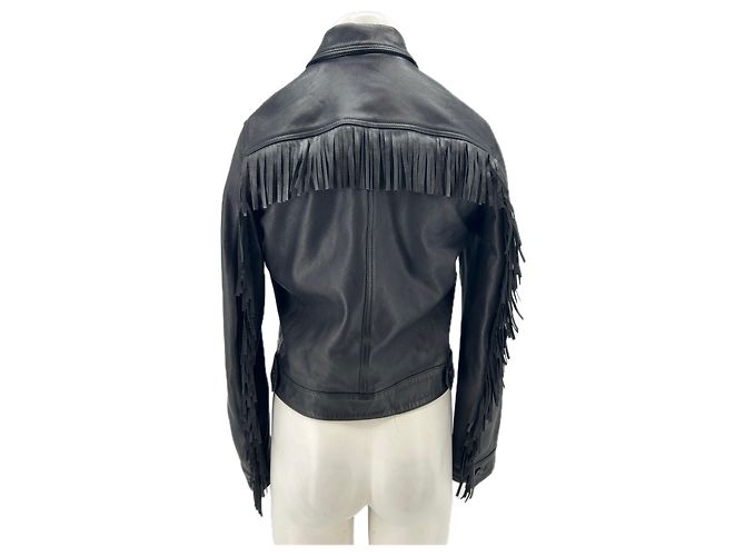 The Kooples Schwarze Lederjacke mit Fransen - Ansicht 2