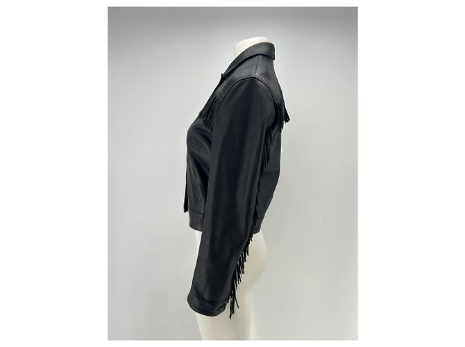 The Kooples Schwarze Lederjacke mit Fransen - Ansicht 3
