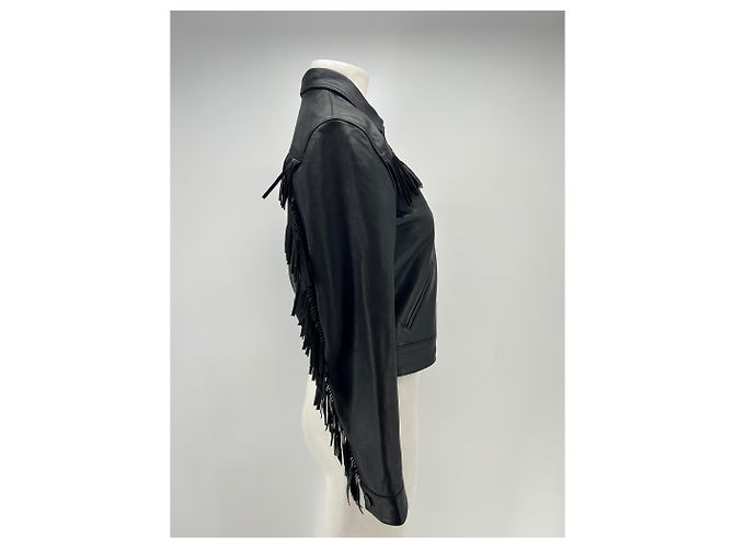 The Kooples Schwarze Lederjacke mit Fransen - Ansicht 4