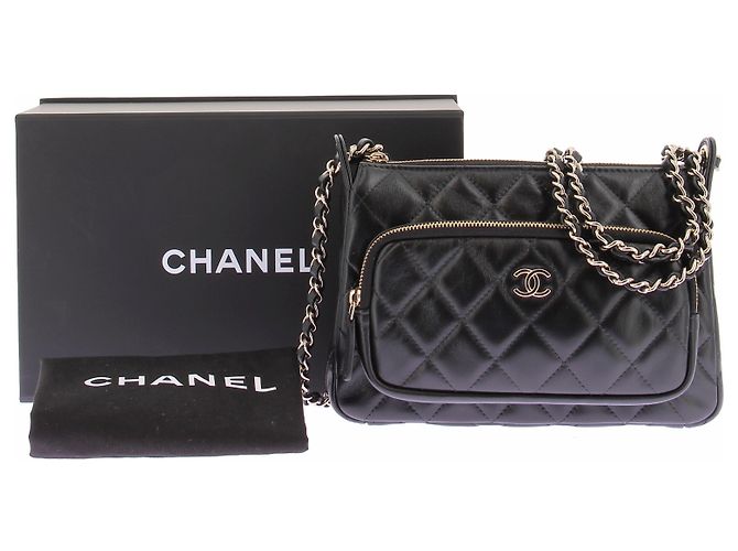 Chanel Gesteppte schwarze Leder-"Camera Bag" - Ansicht 10