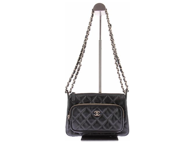 Chanel Gesteppte schwarze Leder-"Camera Bag" - Ansicht 2