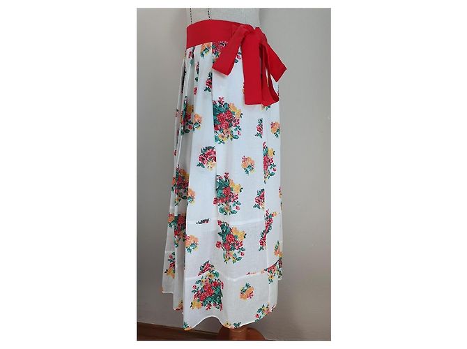 Falda Maxi con Estampado Floral 120% LINO con Cinturón Rojo Rosa Blanco Roja Verde Amarillo - vista 2