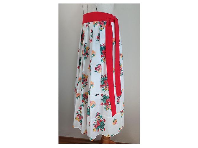 Falda Maxi con Estampado Floral 120% LINO con Cinturón Rojo Rosa Blanco Roja Verde Amarillo - vista 3