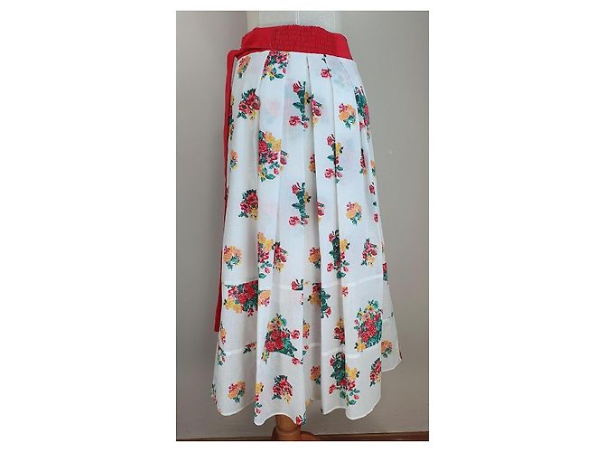 Falda Maxi con Estampado Floral 120% LINO con Cinturón Rojo Rosa Blanco Roja Verde Amarillo - vista 5