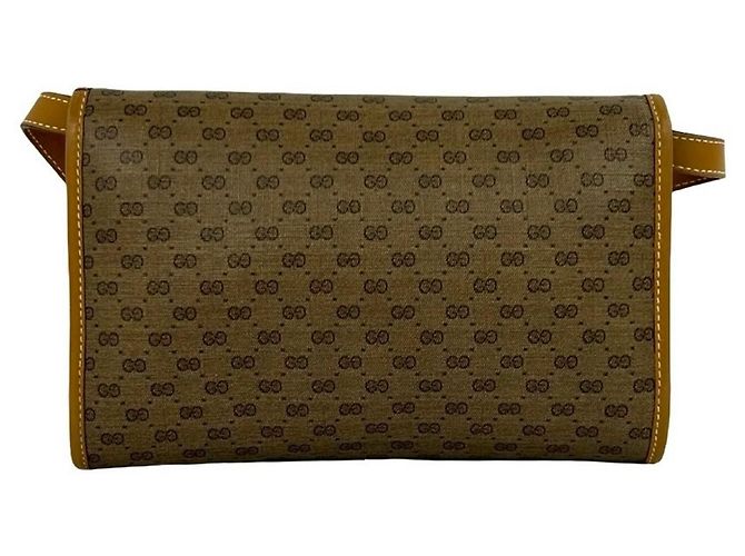 Mini bolsa de ombro em couro Gucci Vintage Micro GG Logo Marrom - vista 3