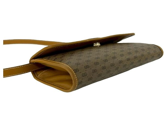 Mini bolsa de ombro em couro Gucci Vintage Micro GG Logo Marrom - vista 7