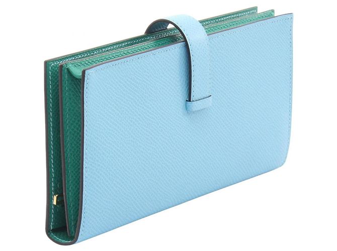Hermès Hermes Bearn Soufflé Verso Bi-fold Long Wallet Blau Grün - Ansicht 2