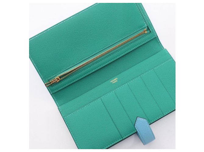 Hermès Hermes Bearn Soufflé Verso Bi-fold Long Wallet Blau Grün - Ansicht 3